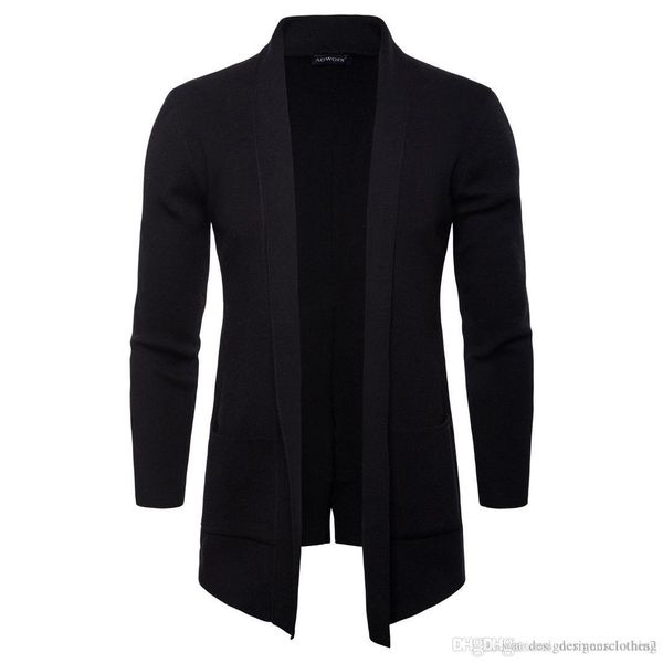 

весна осень mens open стич solid stand collar с длинным рукавом верхняя одежда повседневная пальто мода knit с карманом мужские куртки, Black;brown