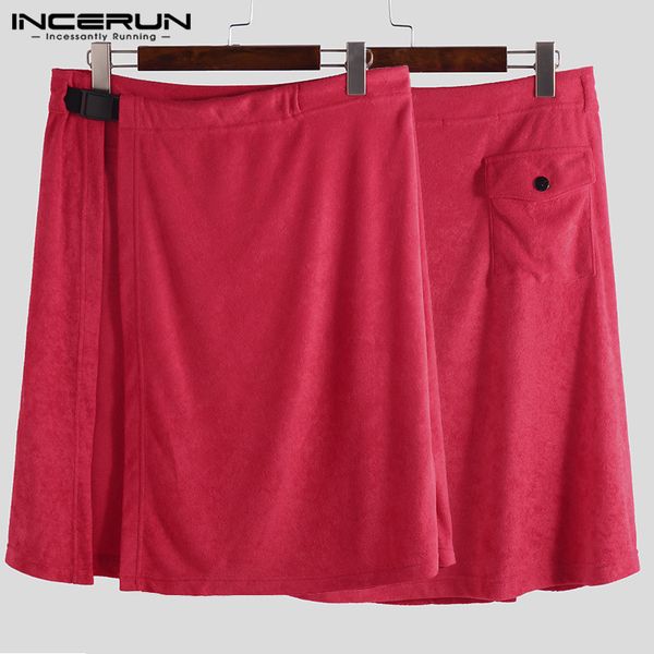 

incerun stylish men bath skirts button up pockets soft solid color towel beach skirts men comfy bathrobes hombre 2019 plus size, Black;brown
