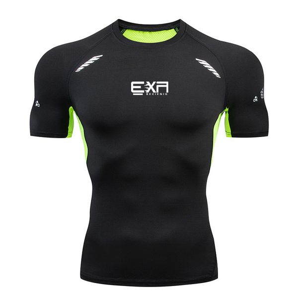 

tshirt gym fitness elastic t shirts men breathable sport running tshirt tight quick dry bicycle train short sleeve, Black;blue