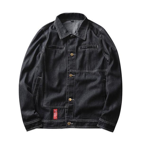 

spring men's washed denim jacket casual bomber jacket men long sleeve windbreaker denim men streetwear plus size, Black;brown