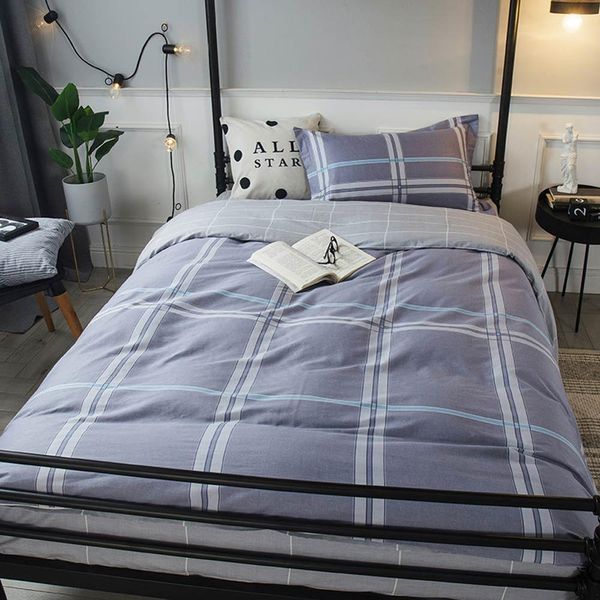 2019 Preppy Stripes Grey Plaids Dormitory Bedding Set Twin