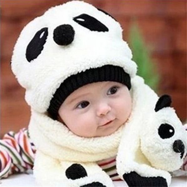 

winter cap baby cap scarf baby children's sky wool hat children's cute cartoon panda hat scarf set, Yellow