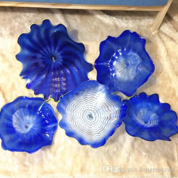 

style 100% hand blown murano glass hanging plates wall art blue yellow color for l wall window decoration