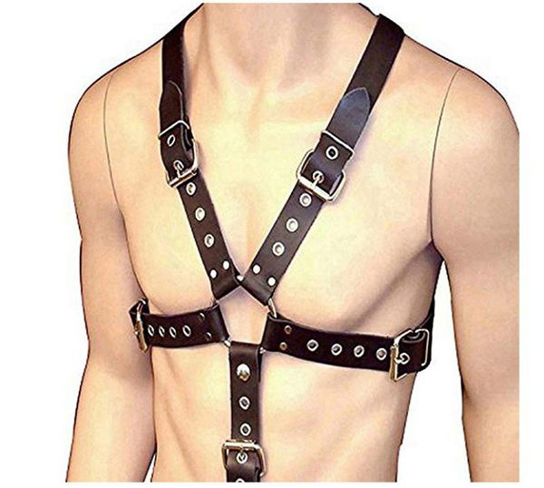 Homens adultos Sexy Faux Leather Body Peito Harness Belt Correias Erótico Escravidão Lingerie Regata Cross Belt Fetiche Role Play Cosplay Harness