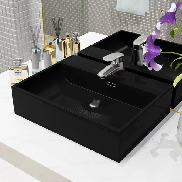 

sink with hole black ceramic tap 51.5x38.5x15 cm bathroom storage organization