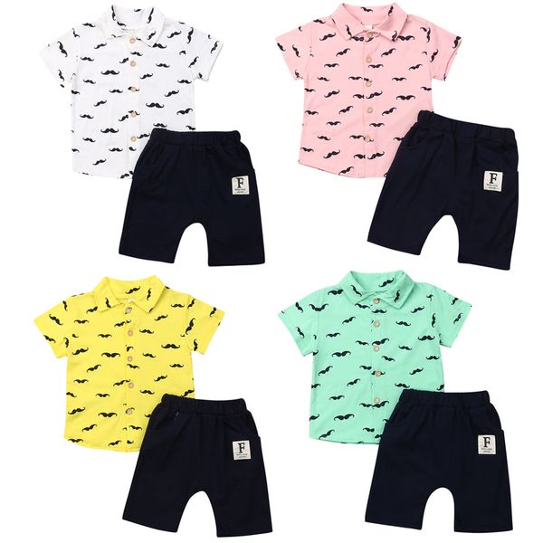 

baby clothes sets 2020 2pcs kids boy gentleman clothes outfits short sleeve print t-shirt +pants shorts outfit 6m-5y, White