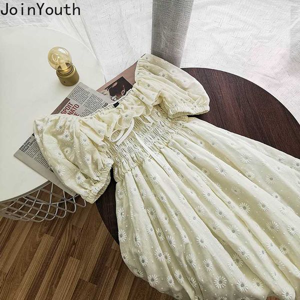 

joinyouth flower off shoulder women dress sweet kawaii high waist vestido mori girl fashion 2020 summer dresses puff sleeve j879, Black;gray