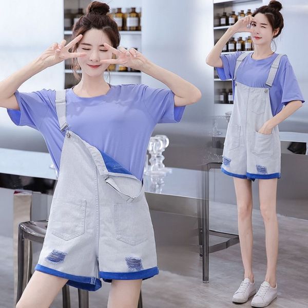 

casual fashion two piece outfits women short sleeve t-shirt and mini jumpsuit sets 2020 new summer spring girls set s343, White