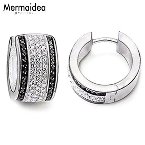 

creole wide hinged hoop earrings 2020 new cubic zirconia fashion jewelry black white round 925 sterling silver gift for women, Golden