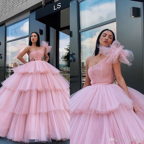 

arabia light pink ball gown quinceanera dresses one shoulder puffy tiered skirts formal evening gowns girls sweet 16 party dress, Blue;red