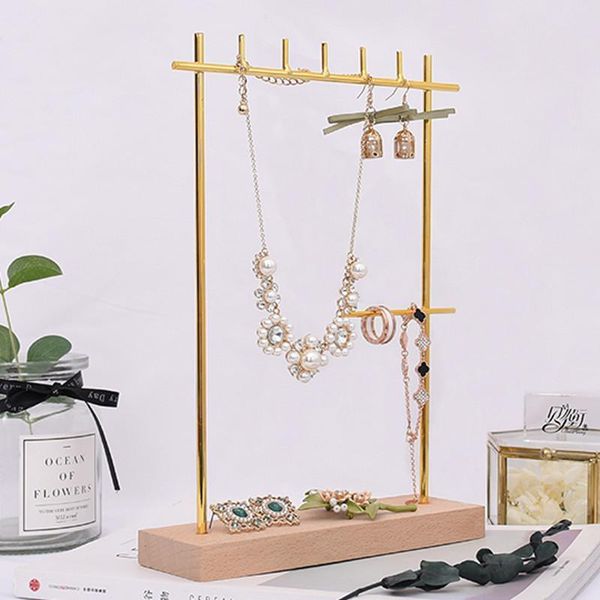 

new fashion solid wood metal earrings display holder necklace pendant display stand jewelry holder, Black