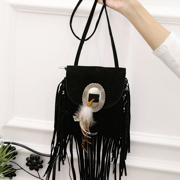 

women bag pu tassel vintage feathers harajuku shoulder bag hand mori girl korean bags