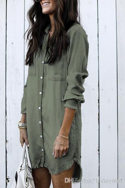 

новых женщины джинсовых блузы лето сыпучих кнопки кисточка отворот шея рубашка с длинным рукавом женской партия улица одежда, White