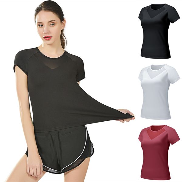 

fitness women seamless sport shirt sportswear for women gym running short sleeve yoga workout tees & deporte mujer, Black;blue