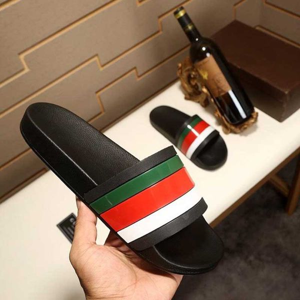 

new designer slipper gear bottoms mens striped sandals causal non-slip summer huarache shoes designer slippers with box, Black