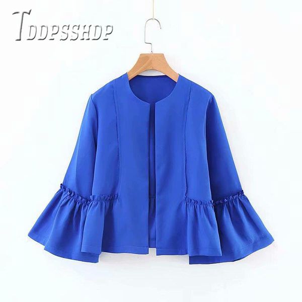 

2019 dark blue flare sleeve women coat spring office lady fashion female jacket, Black;brown