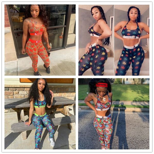 

7 styles women design swimwear sports bra and leggings pants 2 piece bikini set swimsuit letters floral print beachwear swimming suit d61705, White;black