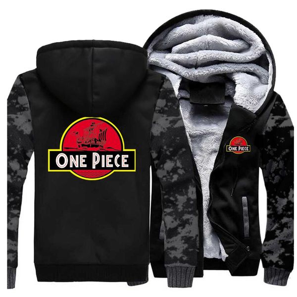 

one piece winter jacket men fleece thich fleece warm the pirate king luffy mens jackets and coats sweatshirt hoodie sportswear, Black