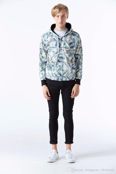 zipper jacket for men//women hoody 3d sweatshirt print money dollars hooded hoodies autumn tops