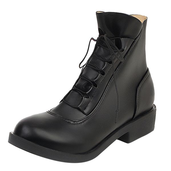

women's leather boots ankle boots square heel shoes lace-up platform casual short fashion boot botas mujer zapatos mujer 2019, Black