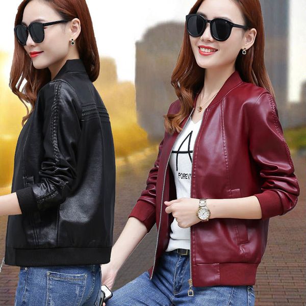 

leather jacket female plus large size big motorcycle 2019 bomber coat women oversize biker lady outwear spring outwear short 4xl, Black