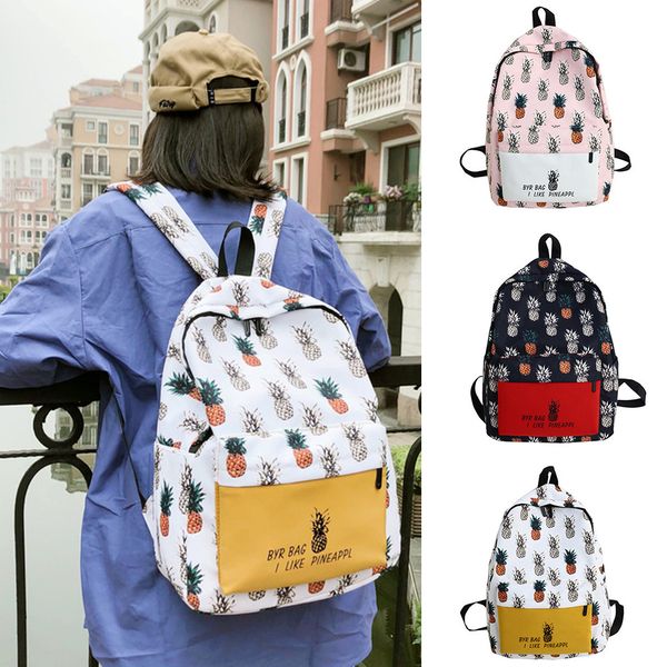 

kkmhan brand women backpack pineapple print canvas backpack shoulder travel bag dropshipping rucksack mochilas bolsos