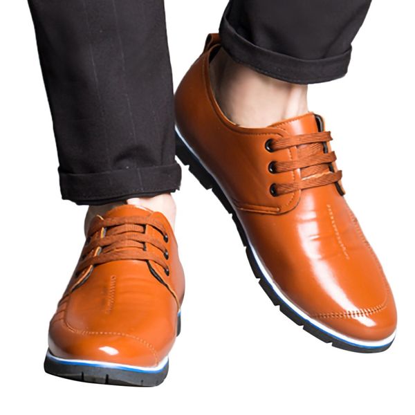 

classic man shoes leather leather plus size breathable man loafers lace-up casual shoes zapatos hombre #y4, Black