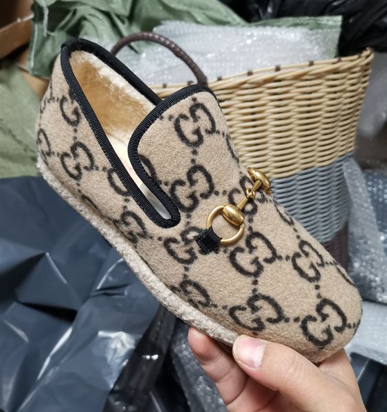 

branded women brwon textured wool loafer fabrics rubber midsole flat home shoes deisgner lady check tweed walking loafer, Blue;gray