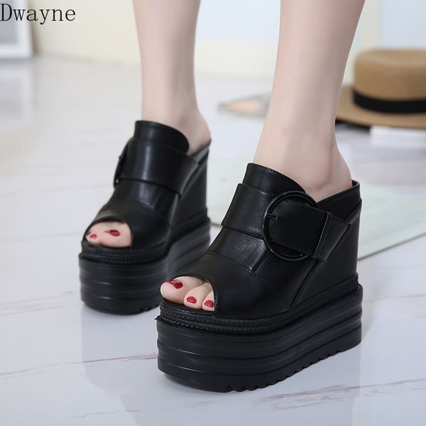 

14cm wedge super high heel increase within shoes muffin bottom women's shoes waterproof platform thick sandals and slippers, Black