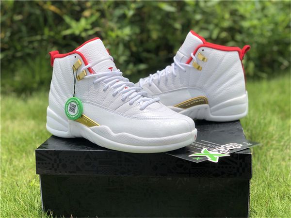 

new release air authentic 12 fiba white red number mens 12s basketball shoes real carbon fiber sneakers og come box 130690-107