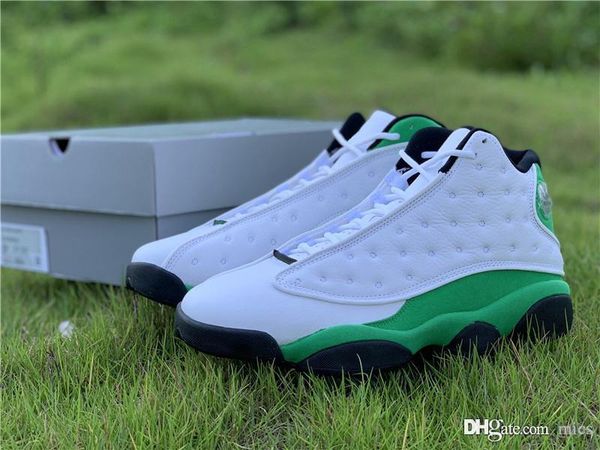 

est 2020 authentic air 13 lucky green man basketball shoes white black 3m reflective real carbon fiber sneakers with original box