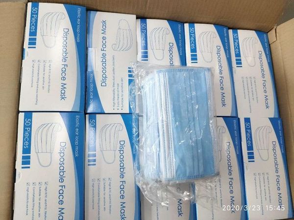 

ce dhl бесплатные одноразовые нетканые маски для лица 3 слоя антипылевой водонепроницаемый маска ply респиратор мягкий дышащий рот безопасно