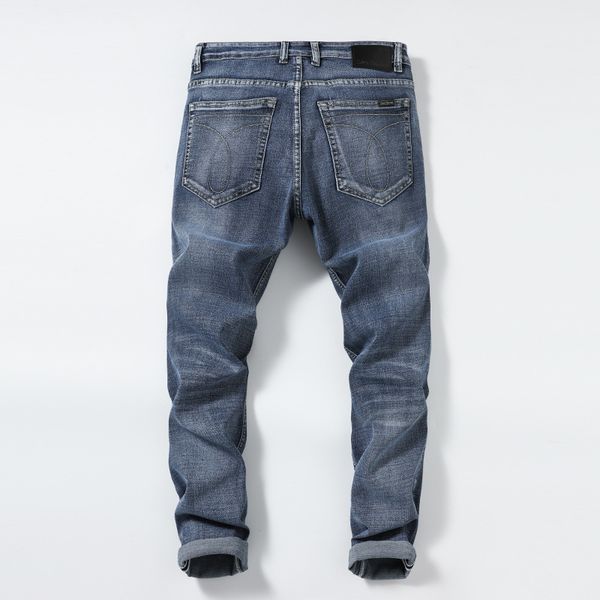 

mens designer brand high-end jeans pure cotton youth slim long pants thin fashion, Blue
