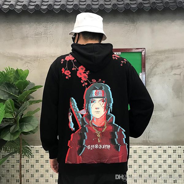 

2019 men hip hop hoodies japanese harajuku cartoon naruto hoody cotton oversized 2019 new arrival, Black