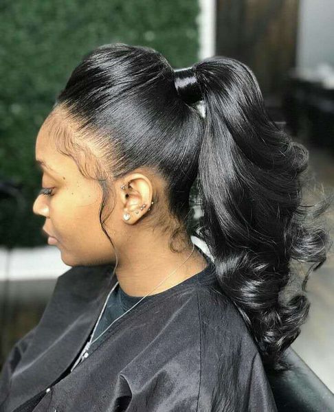 

100% brazilian clip in human ponytail hair extensions body wave curl drawstring ponytail hairpieces cuticle aligned hair wavy ponytails 120g, Black