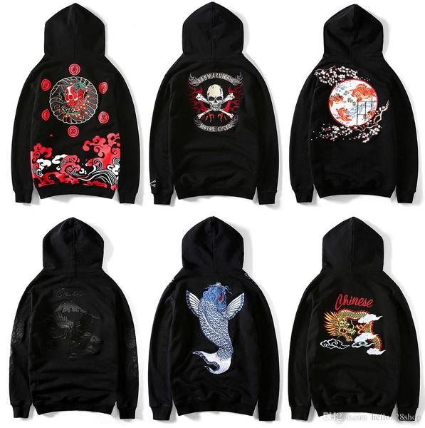 

multiple-styles fashion designer skull head animal pattern embroidery loose cotton sweater hoodies mens sweatshirts, Black