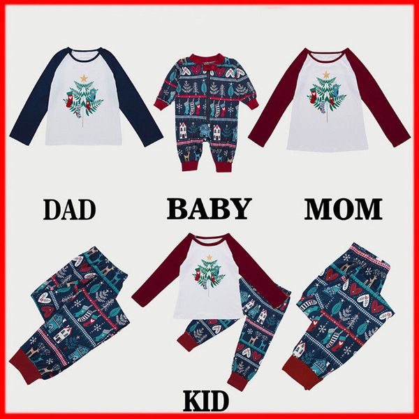 

рождество семья пижама набора xmas party homg износ sleepwear взрослые дети хлопок сорочки соответствия папа мама и меня одежды, Blue