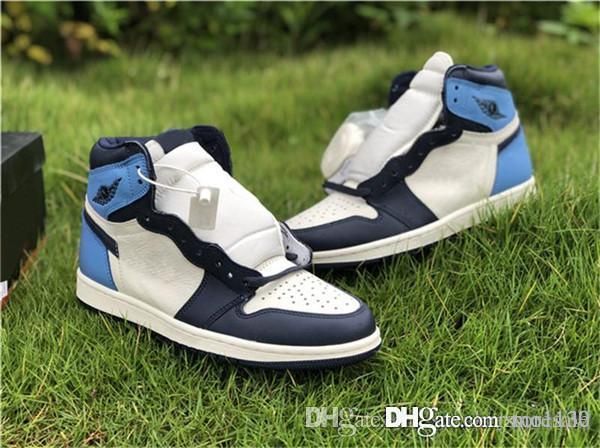 

with box 1 high og unc obsidian 555088-140 blue white men kicks basketball sports shoes sneakers trainers