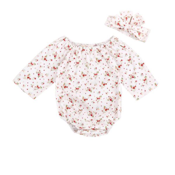 

2шт малыш новорожденный ребенок девочка цветочный боди комбинезон одежда оголовье наряд наборы 0-18 м, Pink;blue