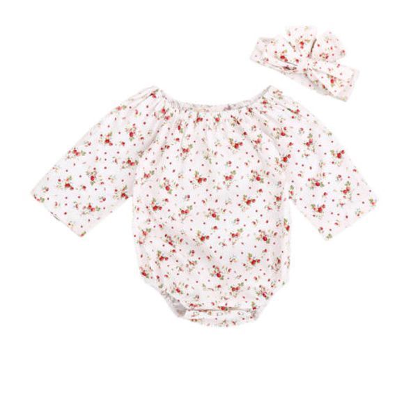 

2Pcs Toddler Newborn Infant Kid Baby Girl Floral Bodysuit Jumpsuit Clothes Headband Outfit Sets 0-18M