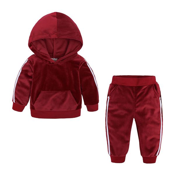 

baby boy clothing set winter solid casual pockets thickening hoodies pants two-piece sets kids casual clothes girls baby clothes 12m-8t 07, White