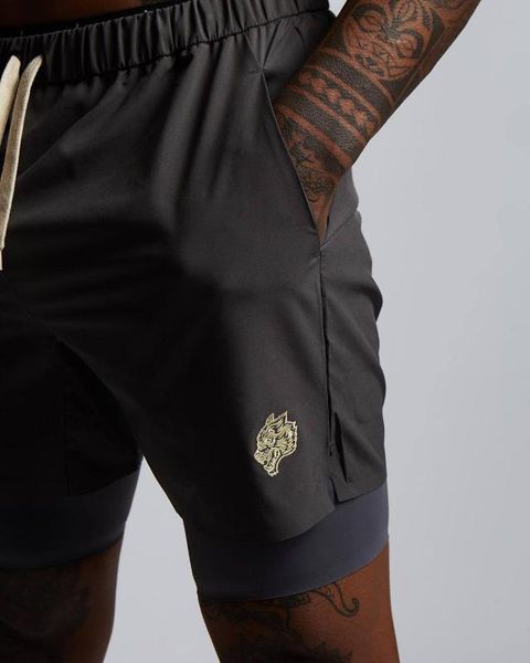 

2020 brand men 2 in 1 running shorts sports jogging fitness shorts training quick dry mens gym men sport gym short pants, Black;blue
