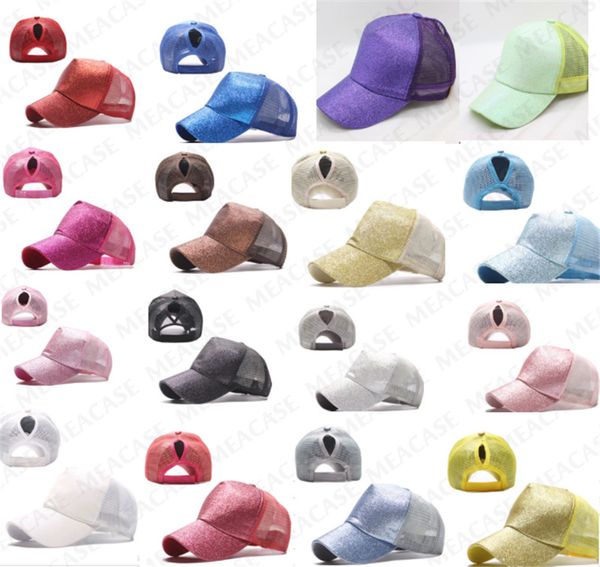 

glitter sequin fluorescent baseball cap brand ponytail mesh hat designer summer outdoor sports sun hats trucker snapback caps d7604, Yellow