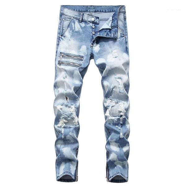 

zipper jeans mens designer ripped pencil pants mens vintage joggers fashion mens washed, Blue