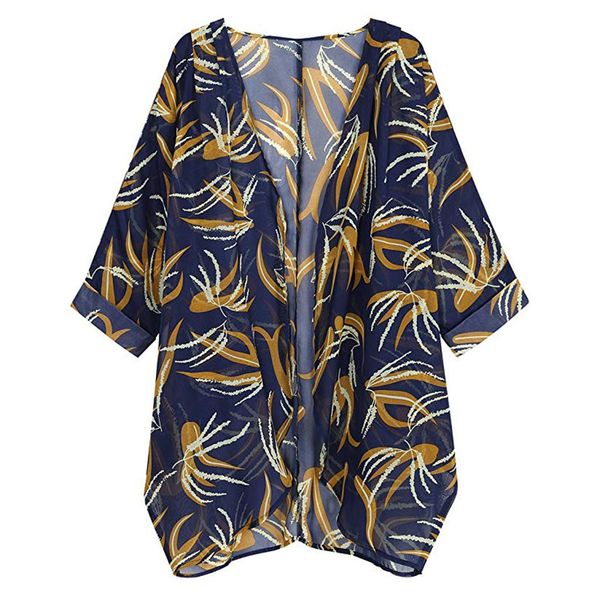

2019 summer chiffon printed women bikini cover up cardigan beach dress kaftan beach swimwear tunics swimsuit pareo cape, Blue;gray