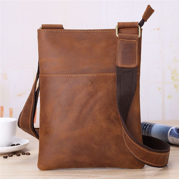 

handmade natural crazy horse leather men bag vintage shoulder crossbody bag casual genuine leather men messenger bags