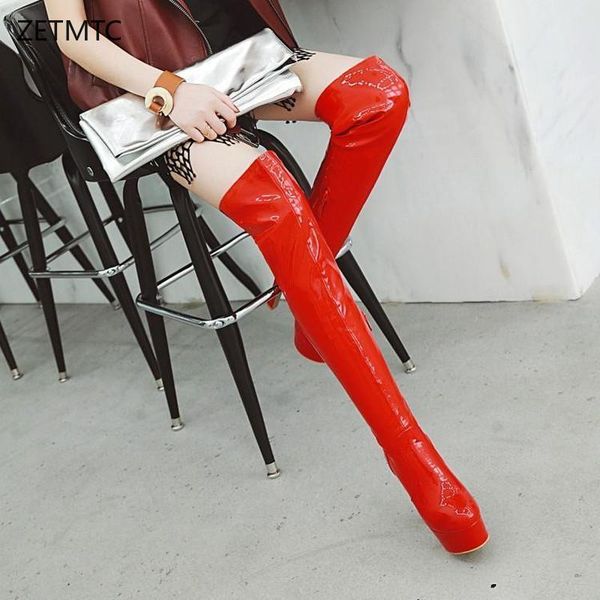 

2020 new woman winter boots 2019 thigh high super 13cm over-the-knee red black golden platform boots pointed toe shoes woman