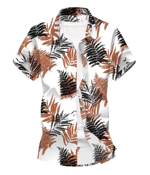 

2020 men beach 3d printed leaf patterned fashion shirt hawaiian short-sleeved floral shirt, White;black
