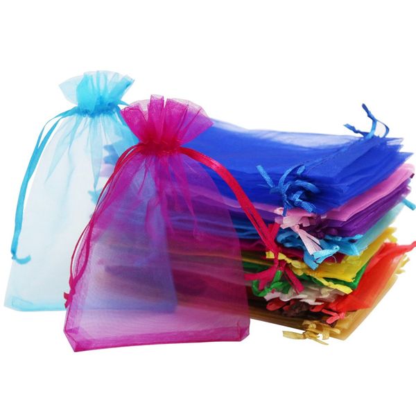 

100pcs 4x6 inches mixed color sheer drawstring organza jewelry pouches wedding party christmas favor gift bags (4x6 inches, mixed color), Pink;blue