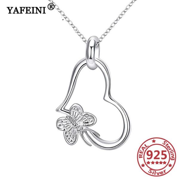 

yafeini 925 sterling silver heart&butterfly pendant necklace silver chains women's jewelry 925 graduation gift mother's gift